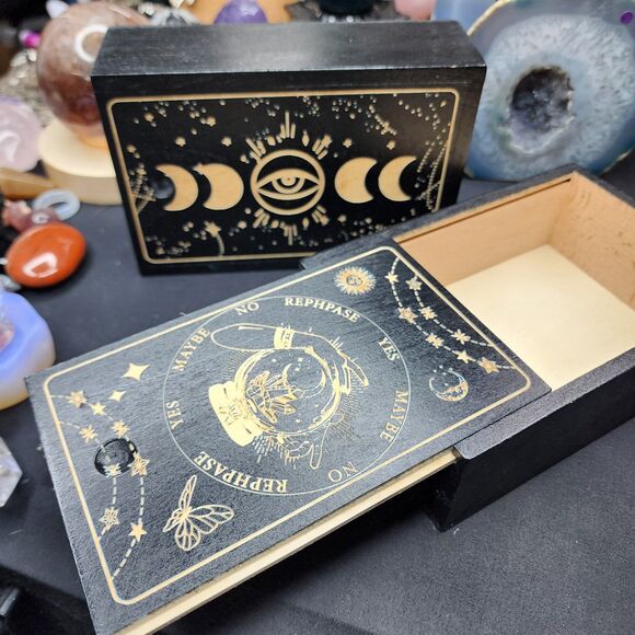 Black Crystal Ball OR Moon Phase Carved Box - Picture 1 of 1